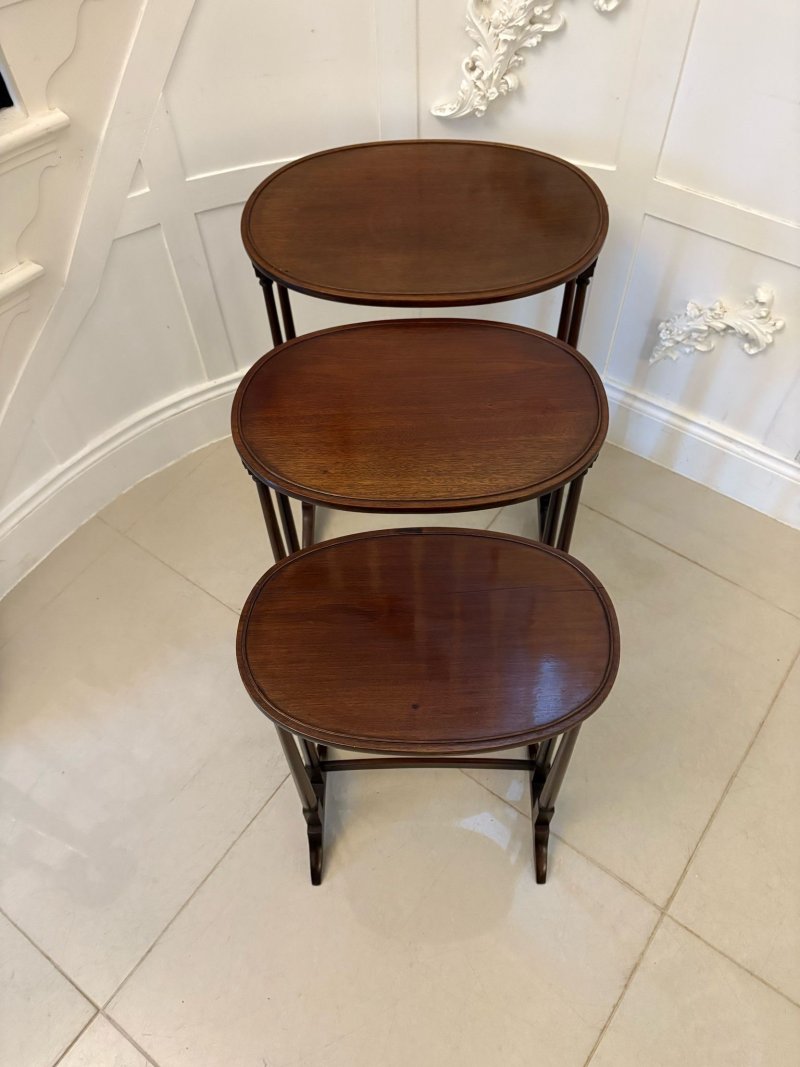 Antique Edwardian Quality Mahogany Nest of 3 Tables - Image 5